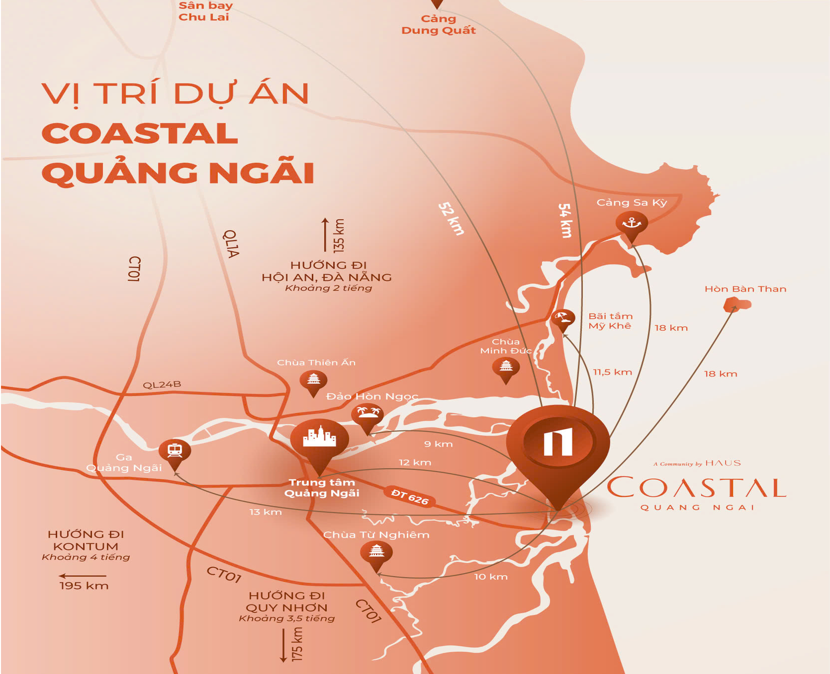 Vị trí Coastal Quãng Ngãi tọa lạc tại Xã Nghĩa Hòa, Huyện Tư Nghĩa, Tỉnh Quảng Ngãi với vị thế tựa sơn-hướng thủy đầy tiêm năng